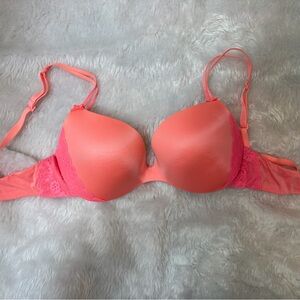 aerie Coral Pink Lace-Trim Push-Up Bra